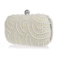 Load image into Gallery viewer, 100% Hand made Luxury Pearl Clutch bags Women Purse Diamond Chain white Evening Bags for Party Wedding black Bolsa Feminina
