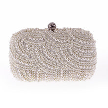 Load image into Gallery viewer, 100% Hand made Luxury Pearl Clutch bags Women Purse Diamond Chain white Evening Bags for Party Wedding black Bolsa Feminina
